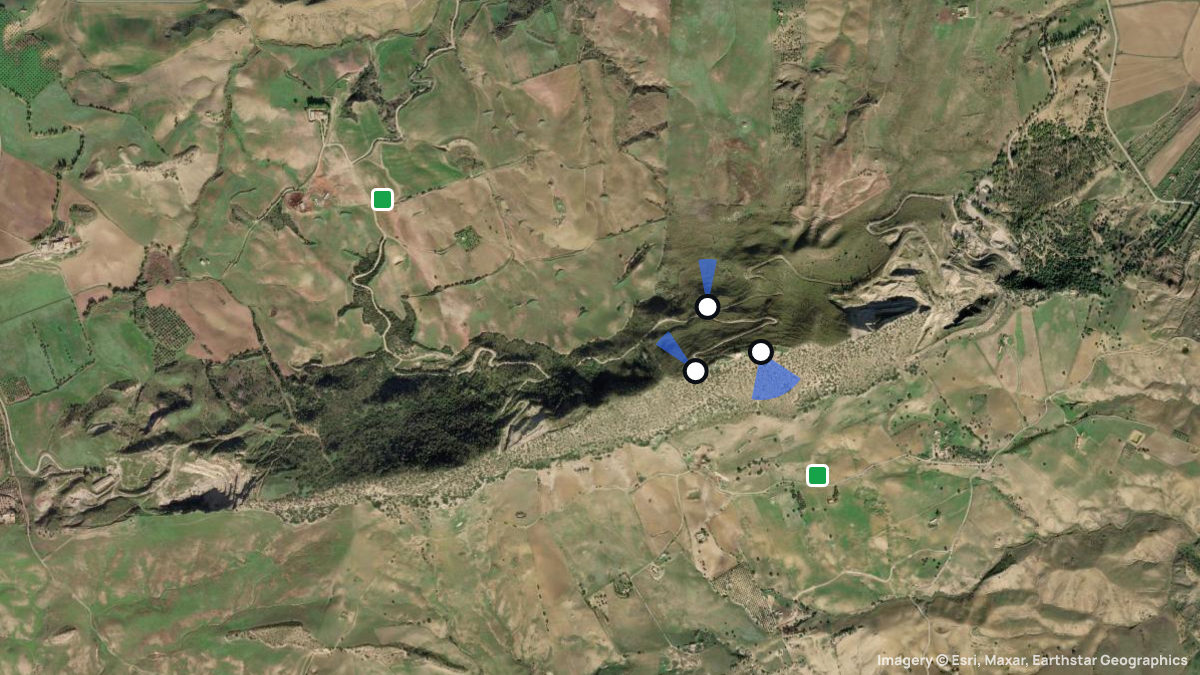 Satellite map of Monte Scalpello with its launches and landings