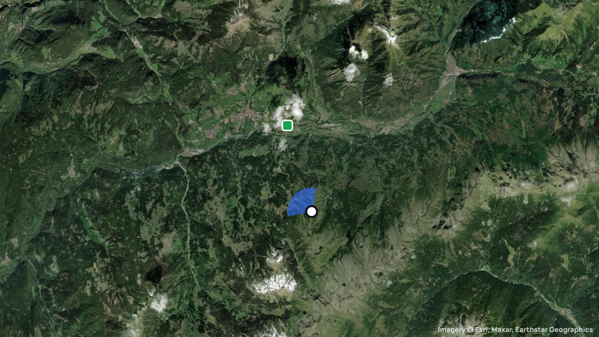 Satellite map of Alpe Cermis with its launches and landings