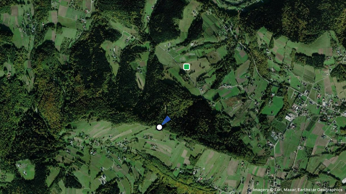 Satellitenkarte von Skrzetla mit Start- und Landeplätzen