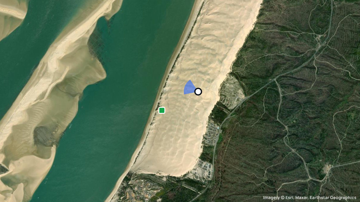 Satellitenkarte von Dune de Pyla mit Start- und Landeplätzen