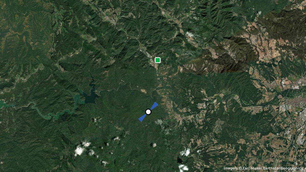 Satellite map of Puig d'Afrou with its launches and landings