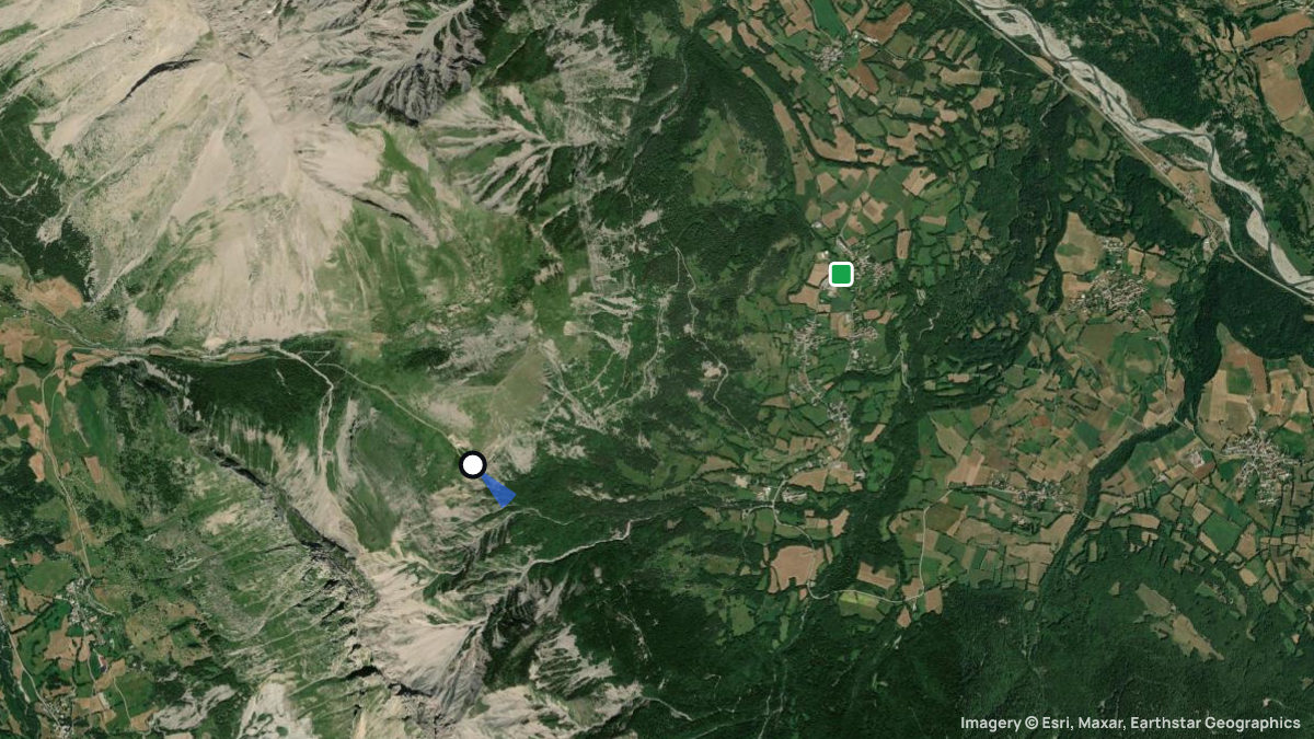 Satellite map of Col du Noyer with its launches and landings