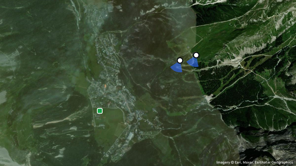 Satellite map of Pralognan with its launches and landings