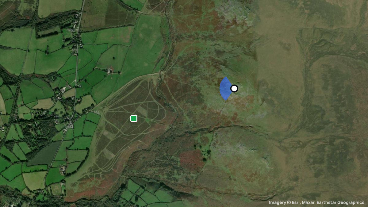 Satellite map of Widgery Cross with its launches and landings