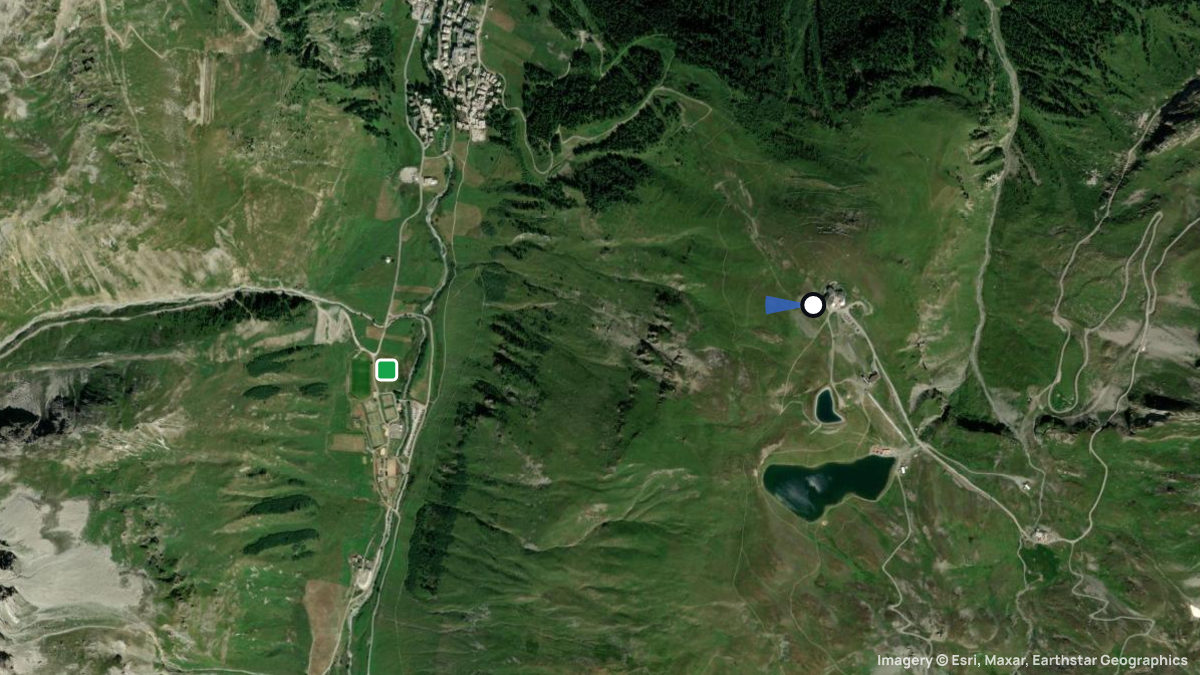 Satellite map of Tete de Solaise with its launches and landings