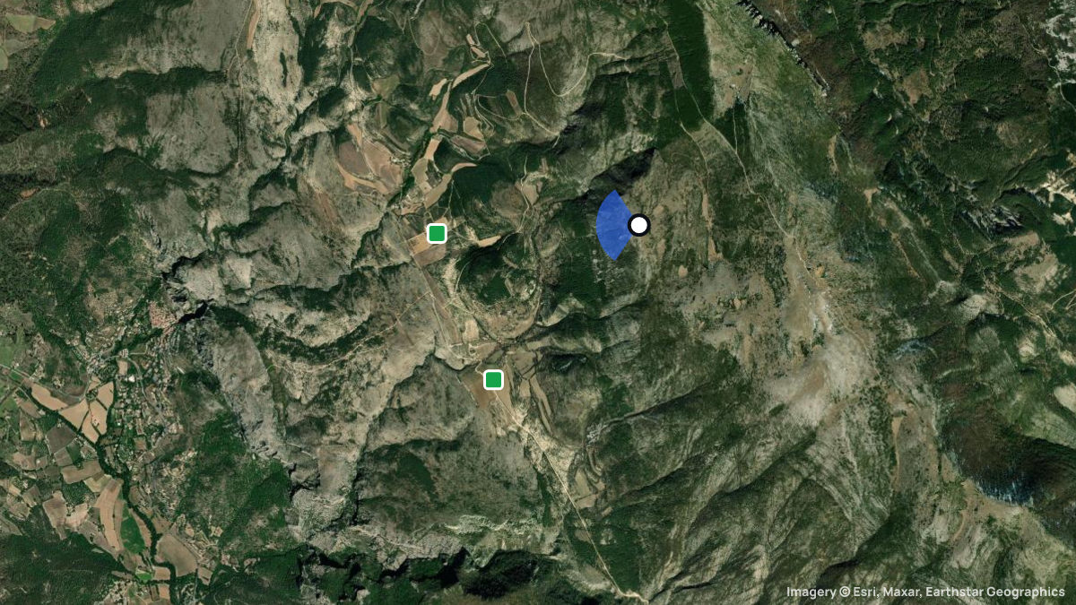 Satellite map of Mont Denier with its launches and landings