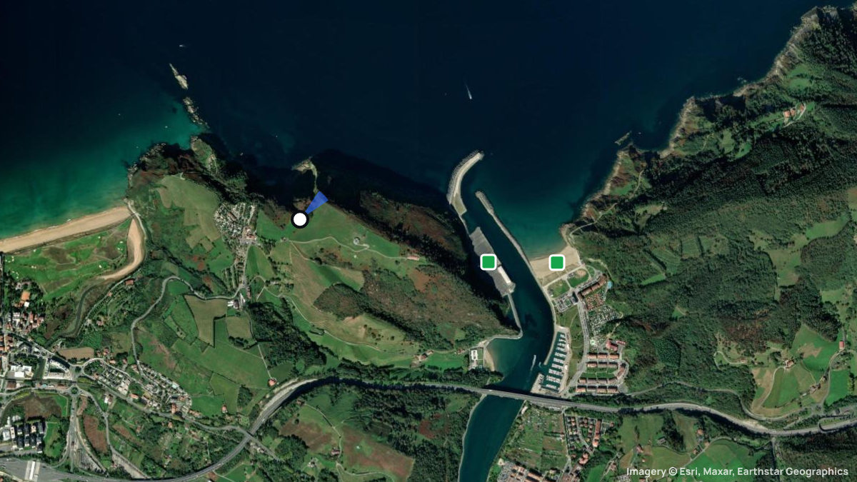 Satellitenkarte von Zarautz mit Start- und Landeplätzen