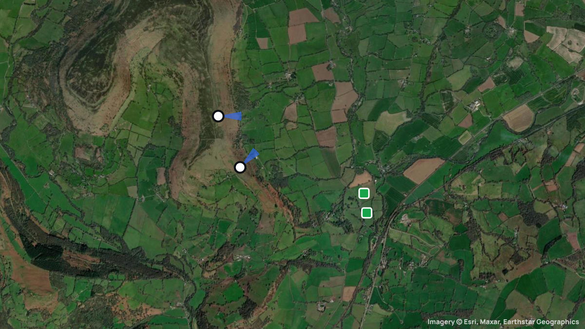 Satellite map of Pandy with its launches and landings