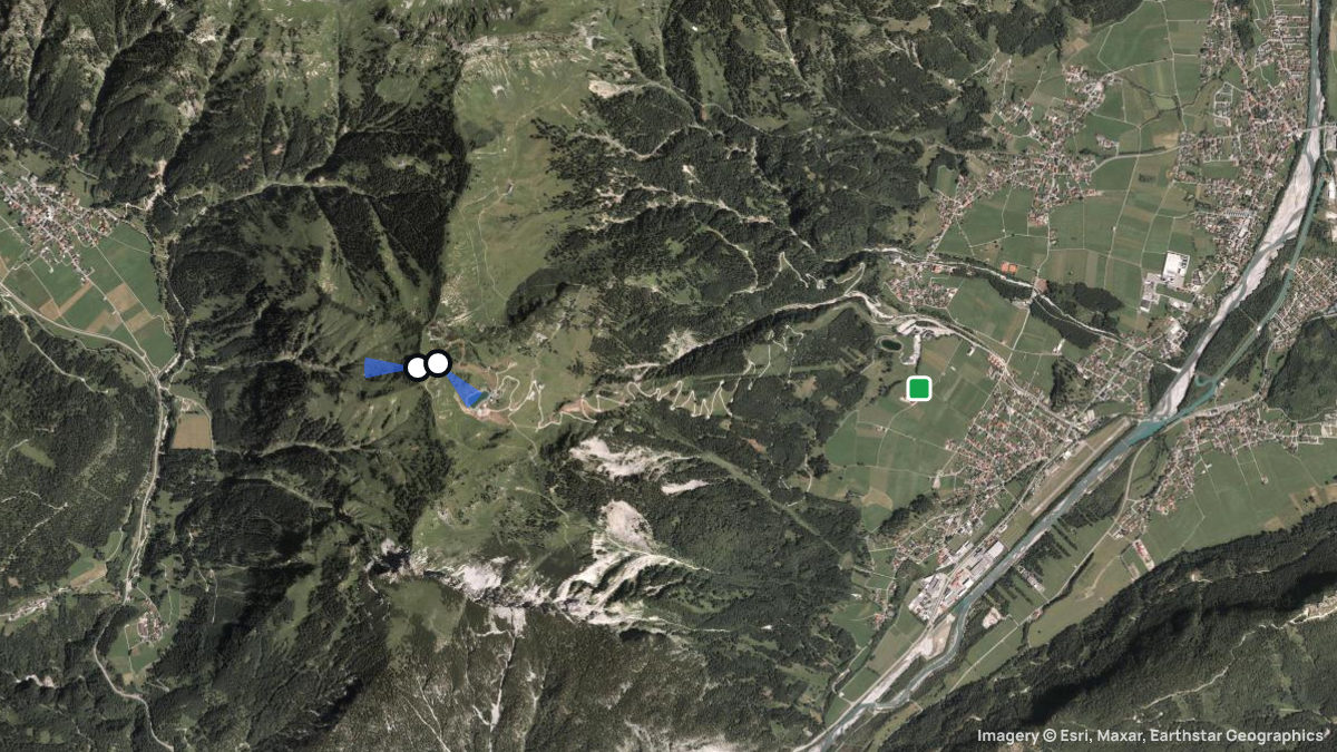 Satellitenkarte von Hahnenkamm mit Start- und Landeplätzen
