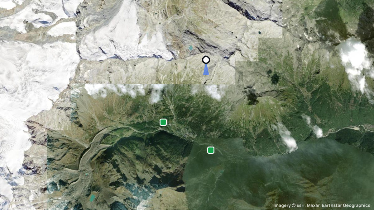 Satellite map of Monte Moro with its launches and landings