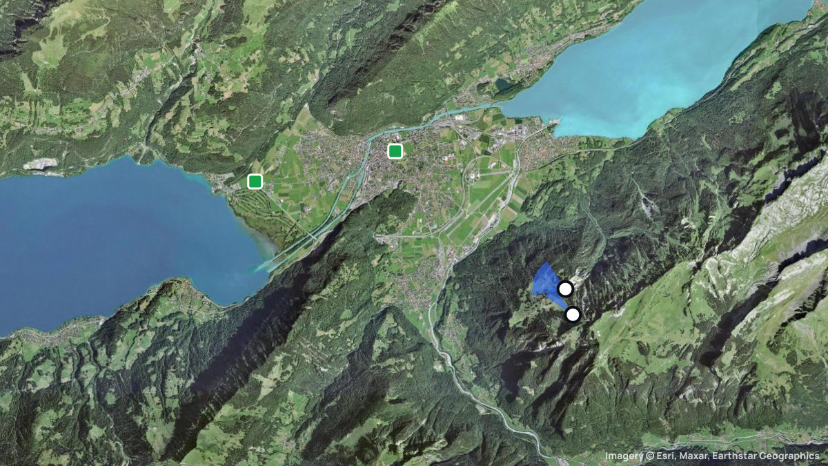 Satellitenkarte von Schynige Platte mit Start- und Landeplätzen