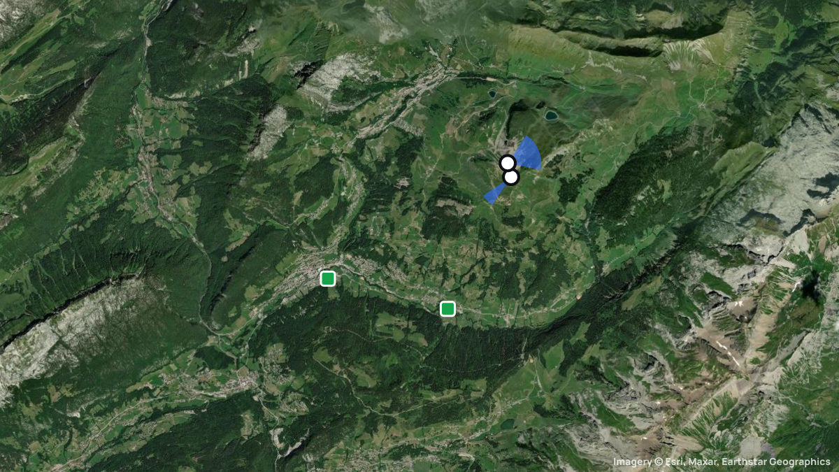 Satellite map of Mont Lachat with its launches and landings