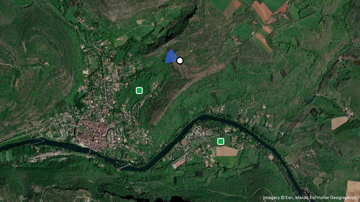 Satellitenkarte von Saint Antonin Noble Val mit Start- und Landeplätzen