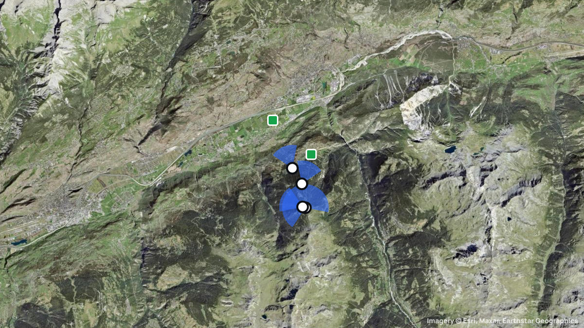 Satellite map of Vercorin with its launches and landings