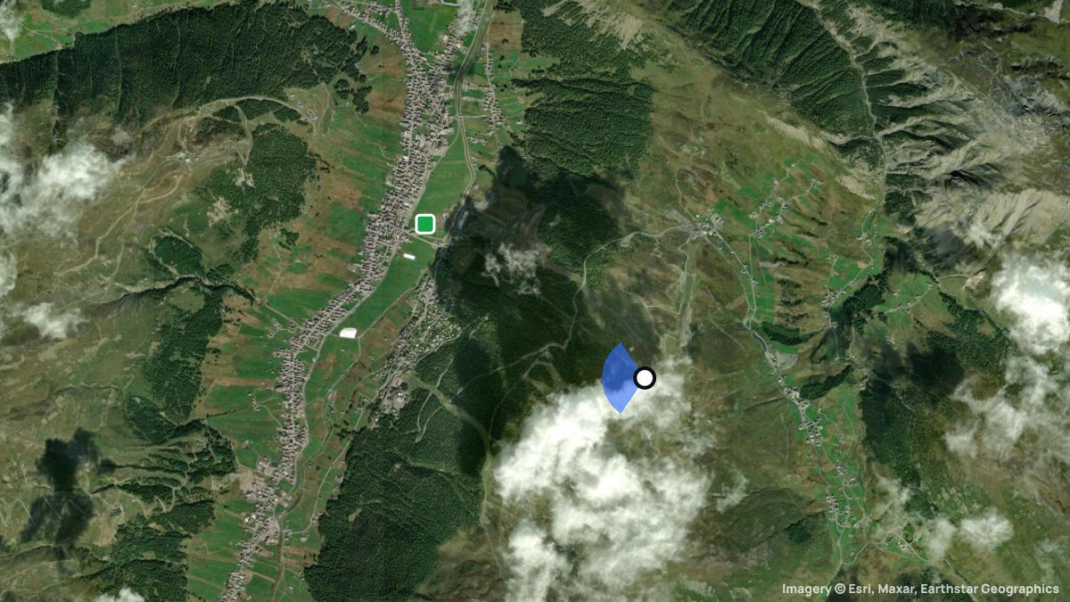 Satellite map of Mottolino with its launches and landings