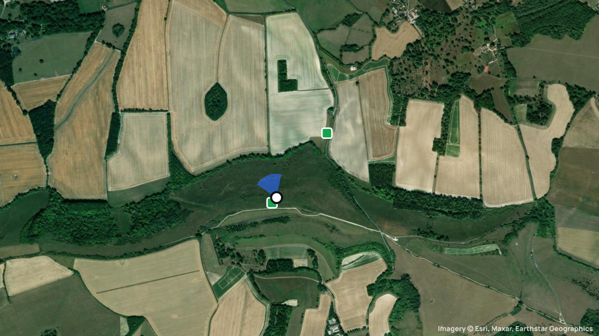 Satellitenkarte von Combe Gibbet mit Start- und Landeplätzen