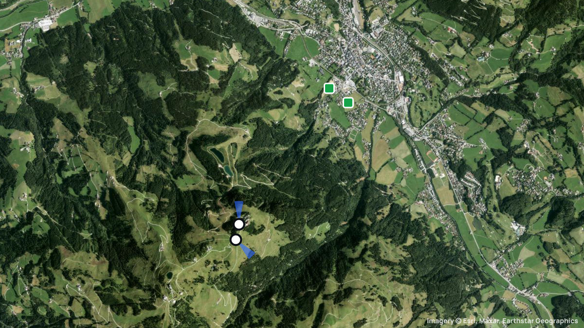 Satellitenkarte von Hahnenkamm Kitzbühel mit Start- und Landeplätzen