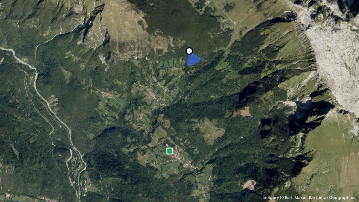 Satellite map of Krasji vrh with its launches and landings
