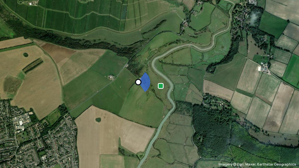 Satellite map of High and Over with its launches and landings