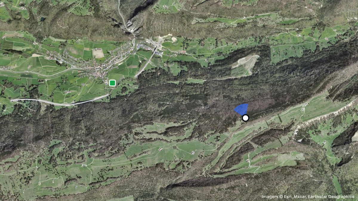 Satellitenkarte von Grenchenberg Nord mit Start- und Landeplätzen