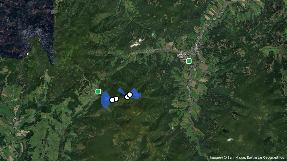 Satellite map of Serak with its launches and landings