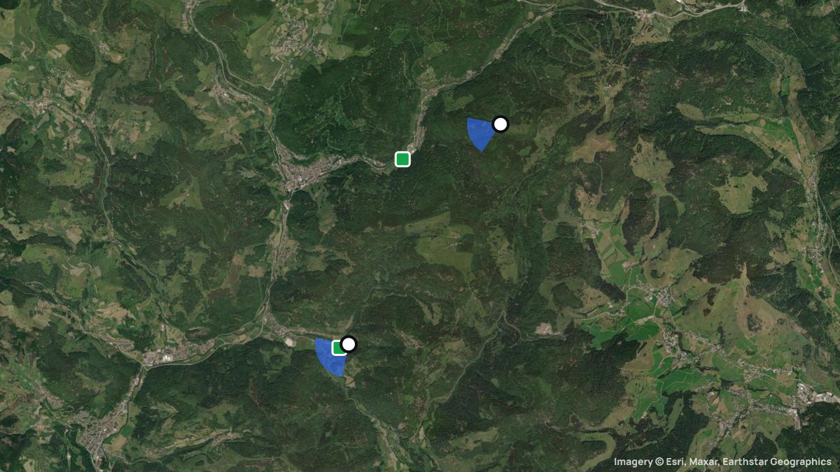Satellite map of Fluggebiet Todtnau with its launches and landings
