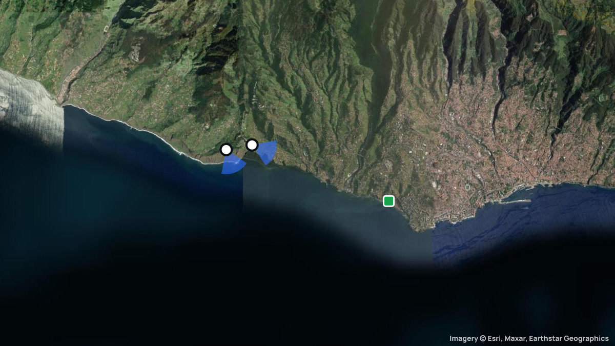 Satellite map of Cabo Girao with its launches and landings
