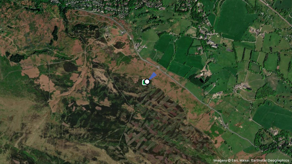 Satellitenkarte von Ilkley Moor mit Start- und Landeplätzen