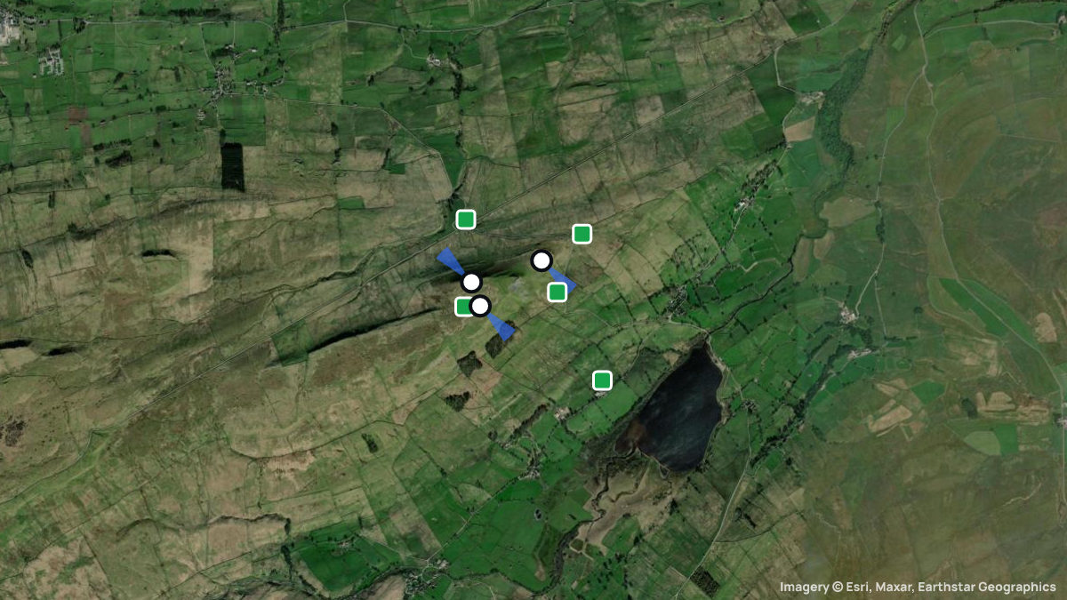 Satellite map of Semer Water with its launches and landings