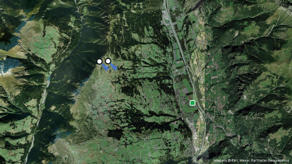 Satellite map of Präzer Alp with its launches and landings