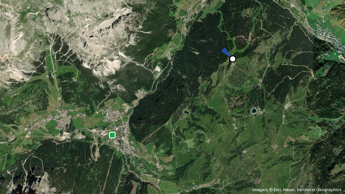 Satellite map of Piz la Villa with its launches and landings