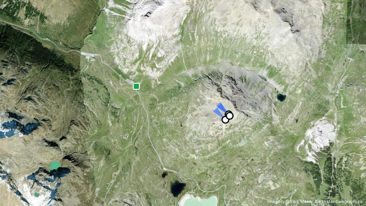 Satellite map of Piz Lagalp with its launches and landings