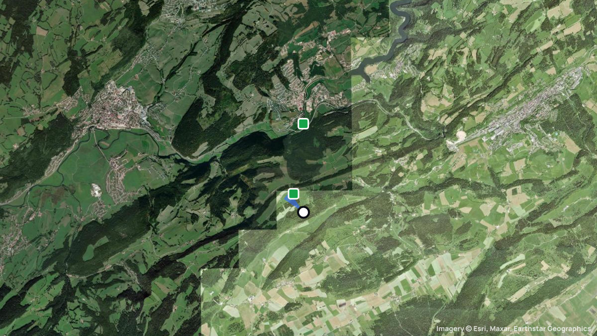 Satellite map of Meix Musy with its launches and landings