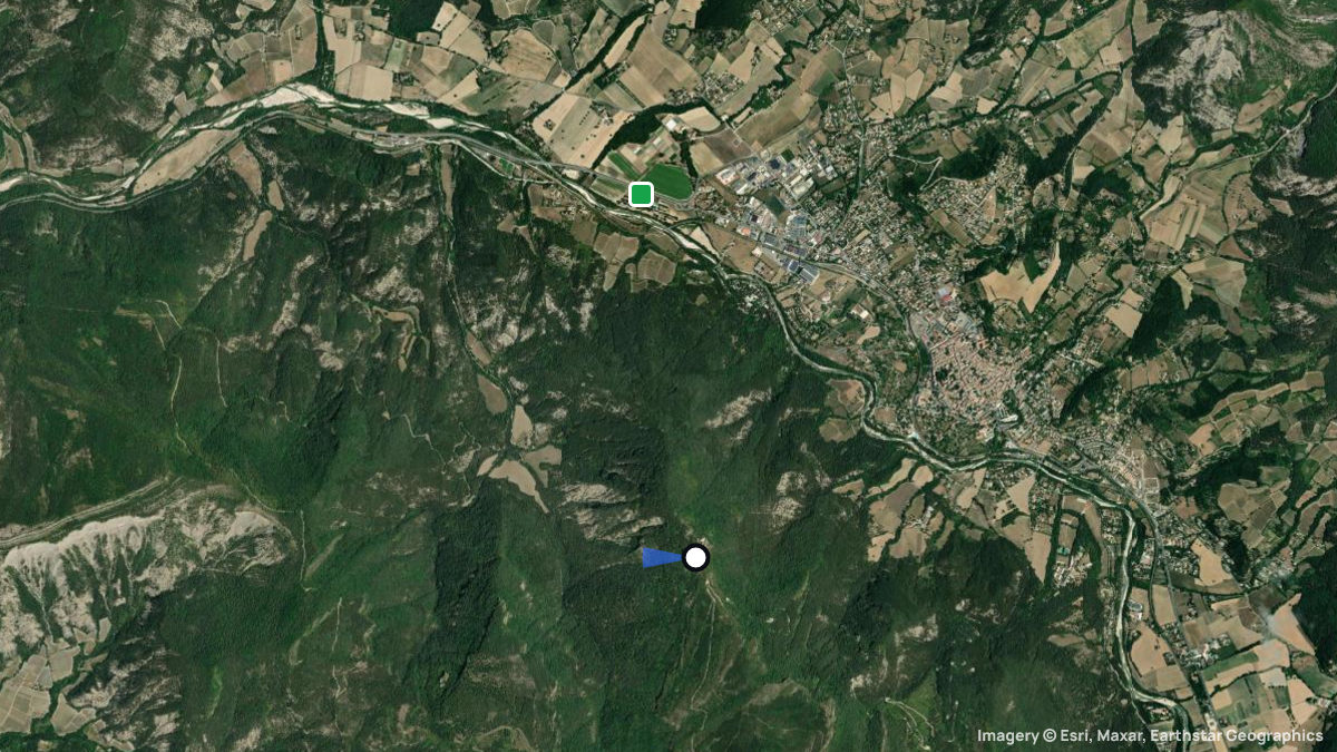 Satellite map of Croix de Justin with its launches and landings