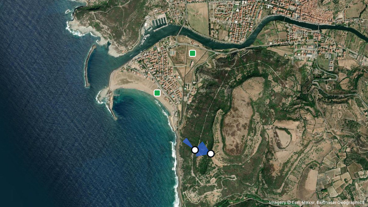 Satellite map of Bosa with its launches and landings