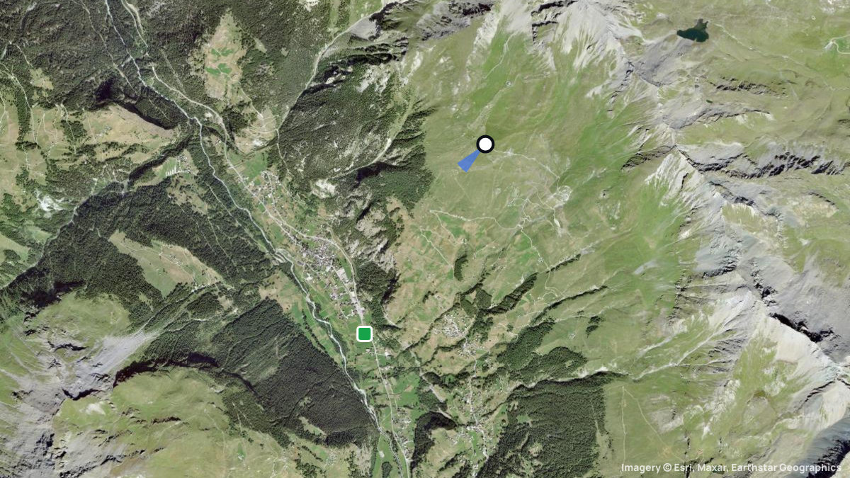 Satellite map of Evolene with its launches and landings