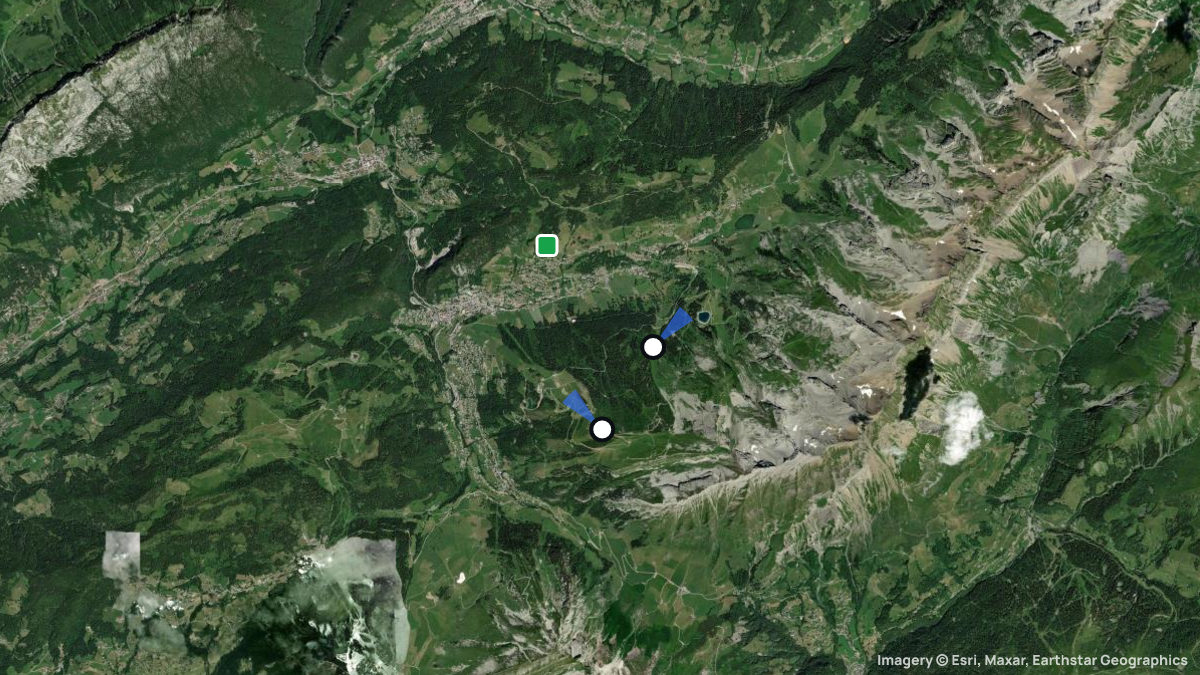 Satellitenkarte von La Clusaz mit Start- und Landeplätzen