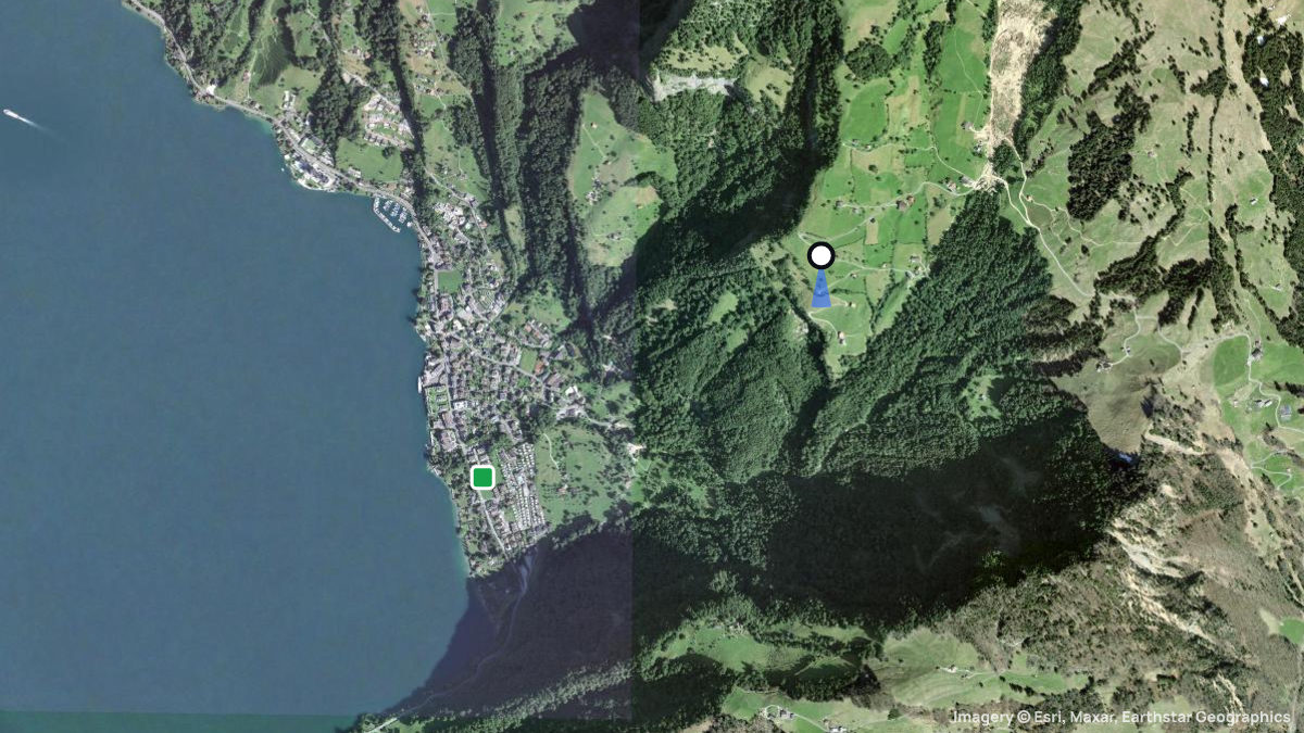 Satellite map of Vitznau-Hinterbergen with its launches and landings