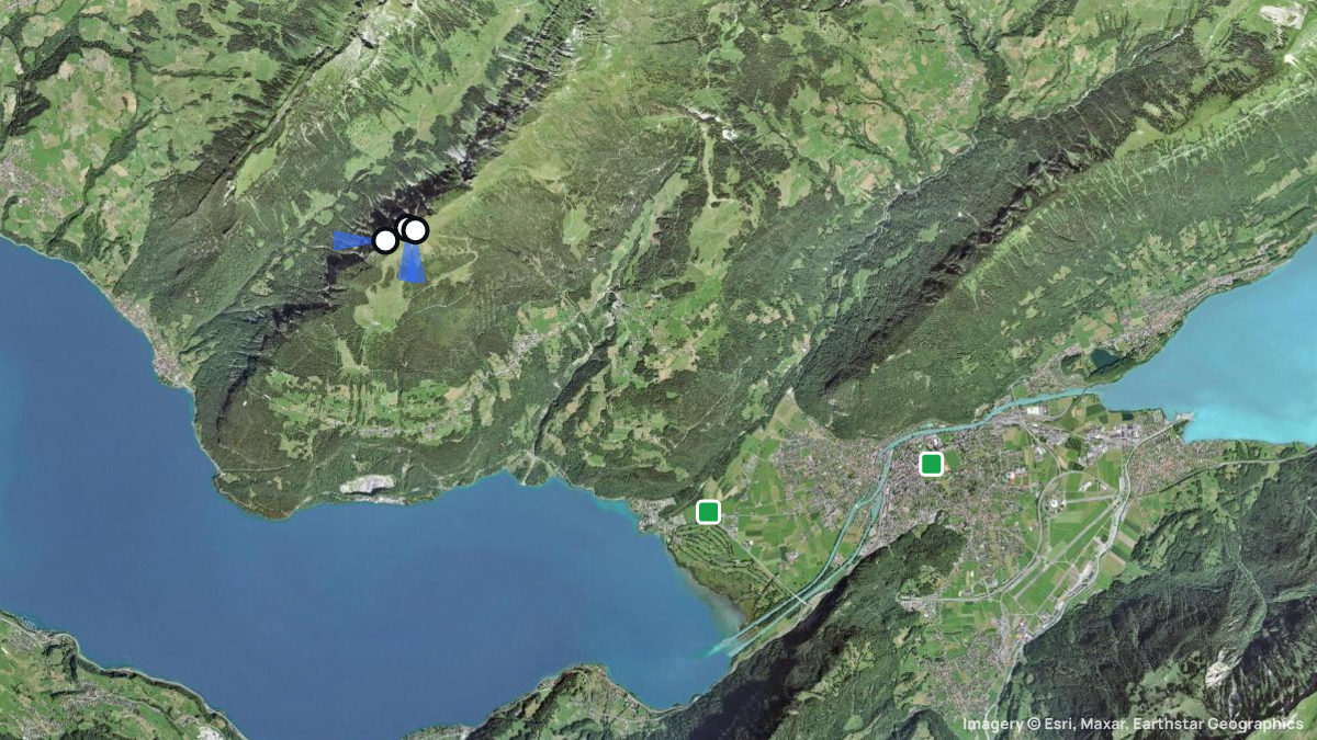 Satellitenkarte von Niederhorn mit Start- und Landeplätzen