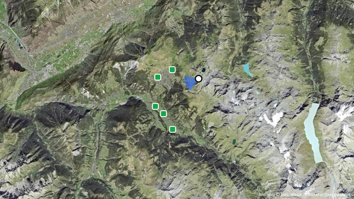 Satellitenkarte von Les Attelas mit Start- und Landeplätzen