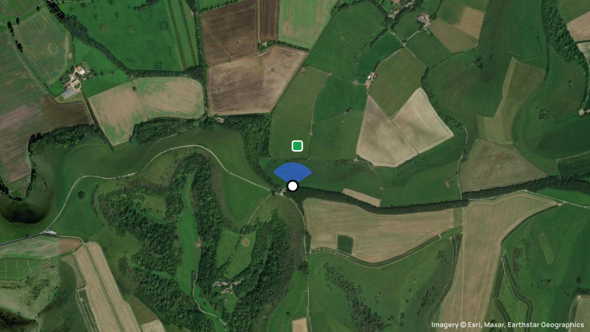 Satellitenkarte von Monk's Down mit Start- und Landeplätzen