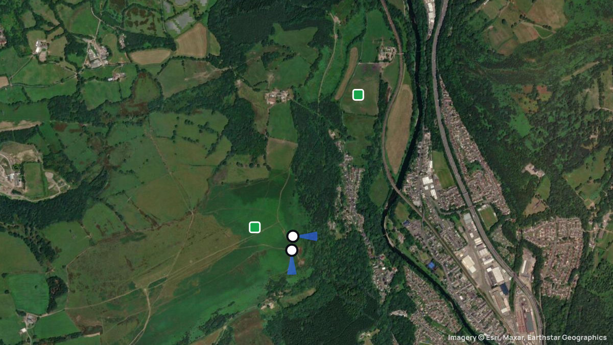 Satellite map of Garth Hill with its launches and landings