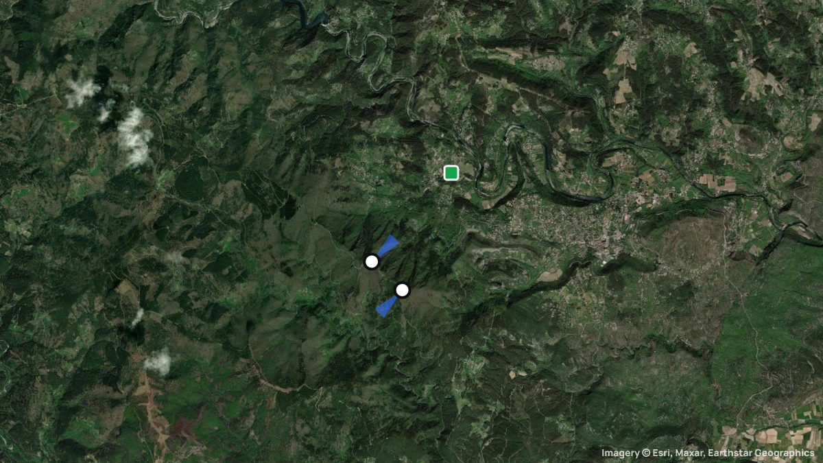 Satellite map of Serre de Barre with its launches and landings