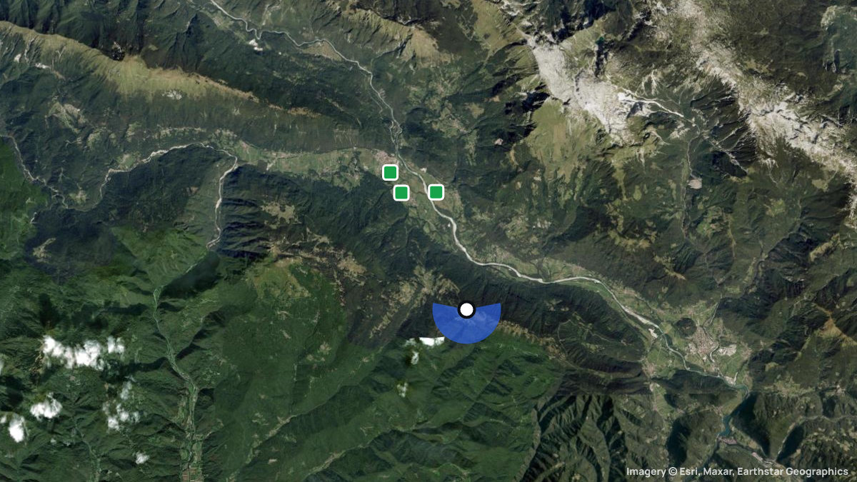 Satellite map of Kobariski Kuk with its launches and landings