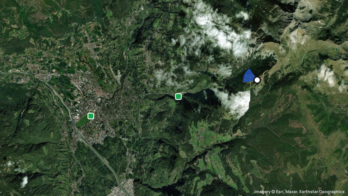 Satellitenkarte von Meran 2000 mit Start- und Landeplätzen
