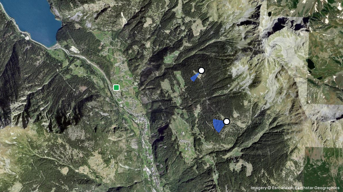 Satellitenkarte von Alp Grüm Sot mit Start- und Landeplätzen