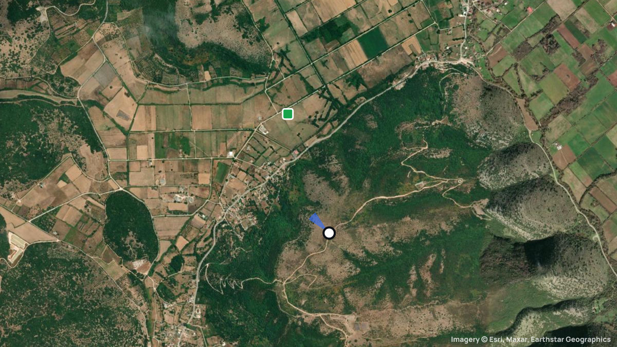 Satellite map of Kira Panagia with its launches and landings