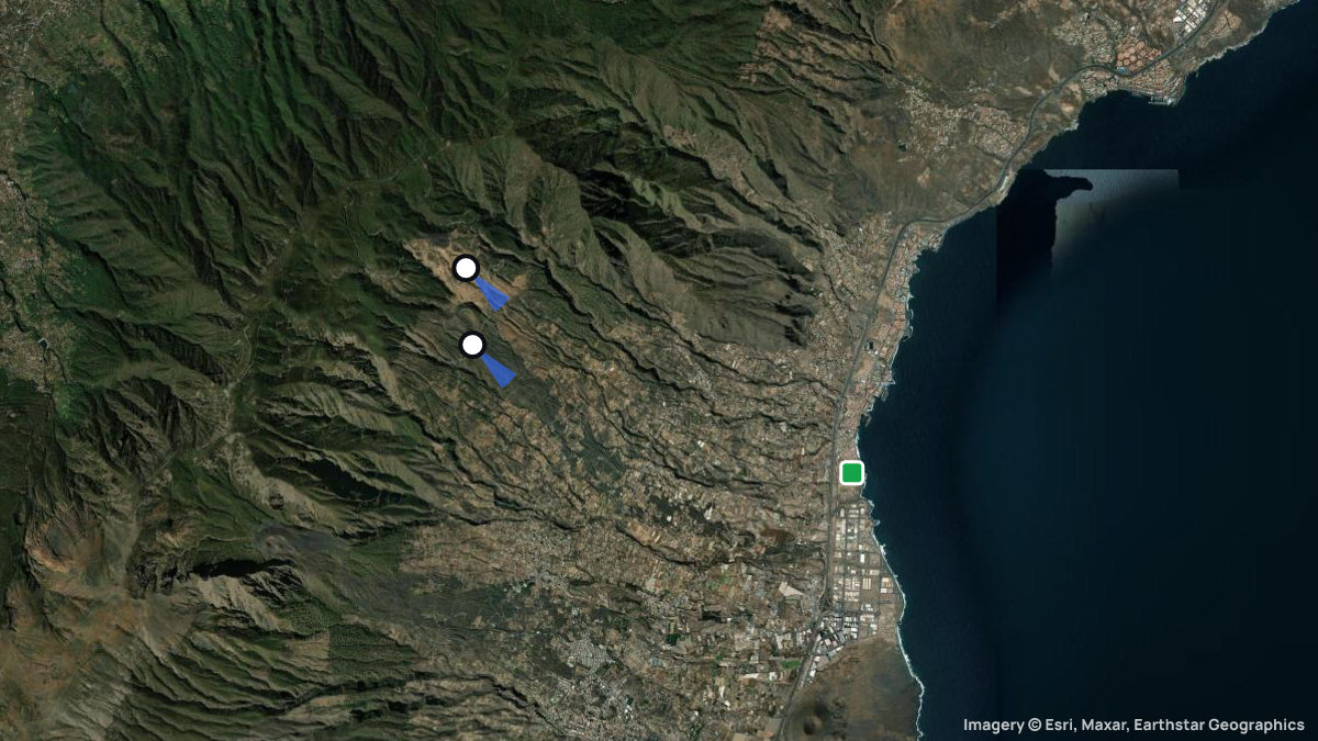 Satellite map of Arafo with its launches and landings