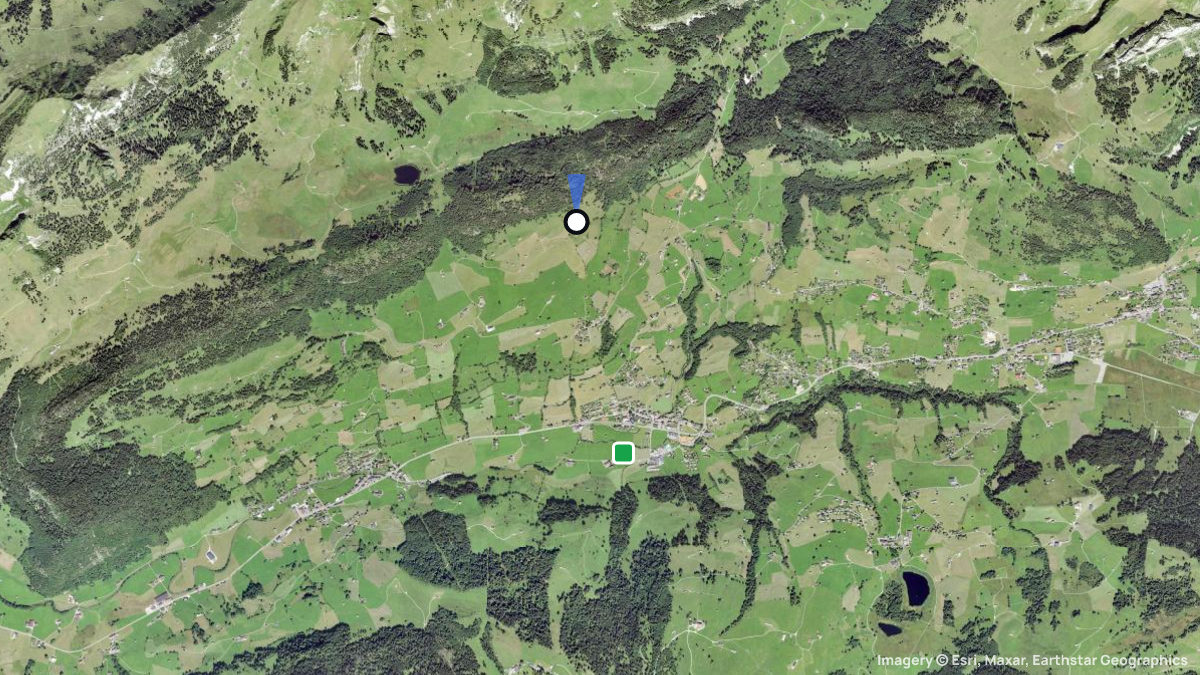 Satellitenkarte von Burst mit Start- und Landeplätzen