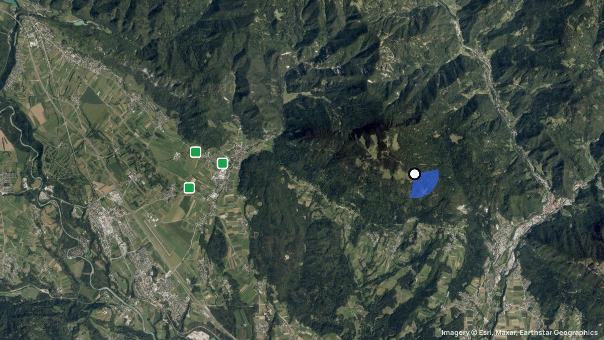 Satellite map of Dobrca - zmajarska with its launches and landings